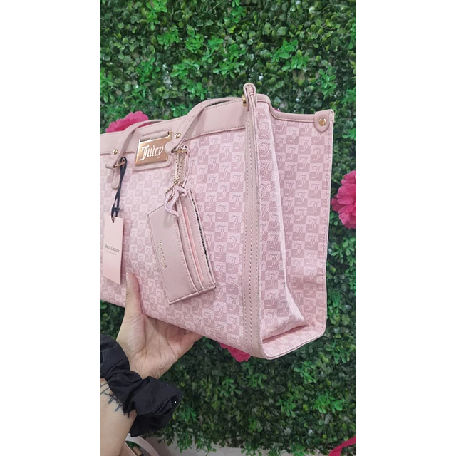 TOTE ROSADO JUICY CUADRITOS + TARJETERO