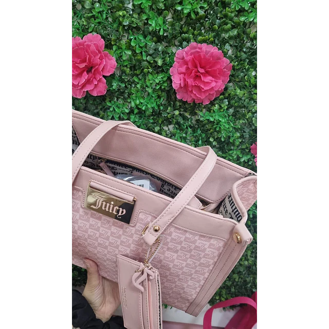 TOTE ROSADO JUICY CUADRITOS + TARJETERO