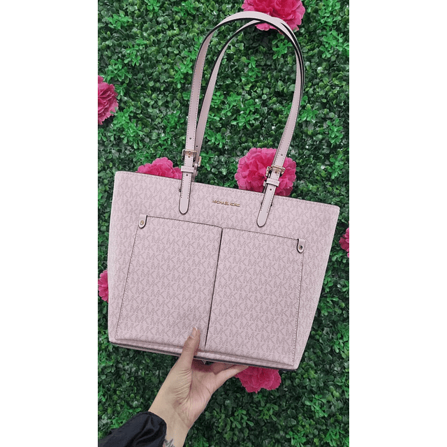 TOTE MK ROSADO MONOGRAMO 2 BOLSILLOS CIERRE COMPLETO