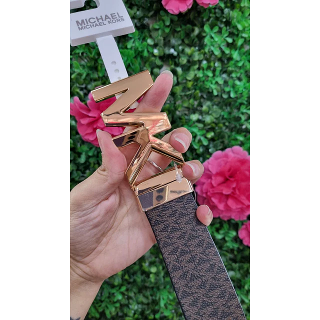 CINTURON MK REVERSIBLE CAFÉ MONOGRAMO/NEGRO LISO TALLA XL