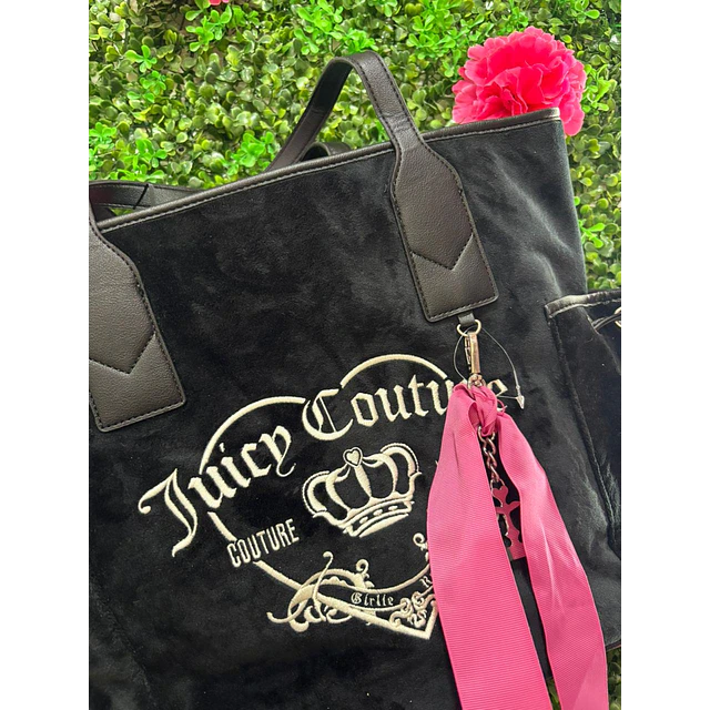 TOTE JUICY NEGRO LAZO ROSADO