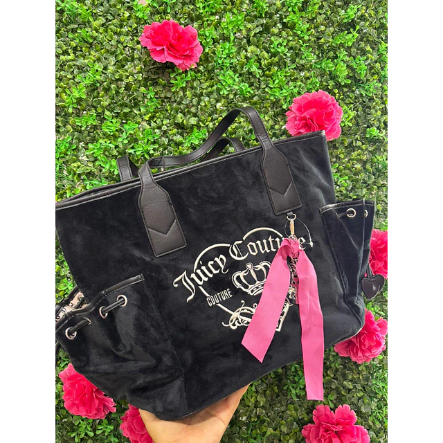 TOTE JUICY NEGRO LAZO ROSADO