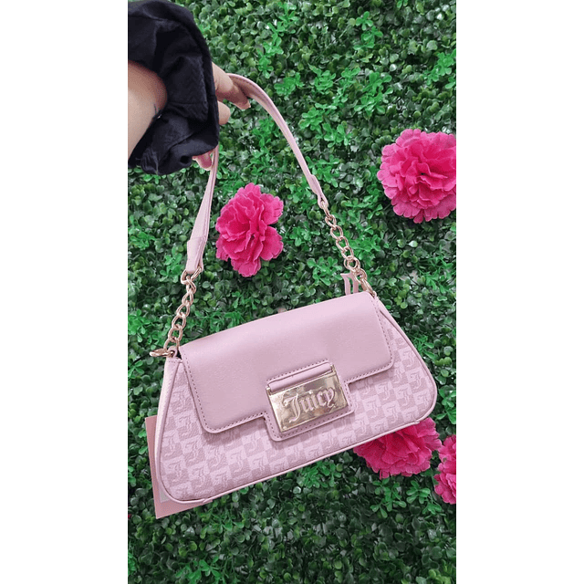 CARTERA DE HOMBRO JUICY ROSADA TAPA CUADRADOS Y LOGO J