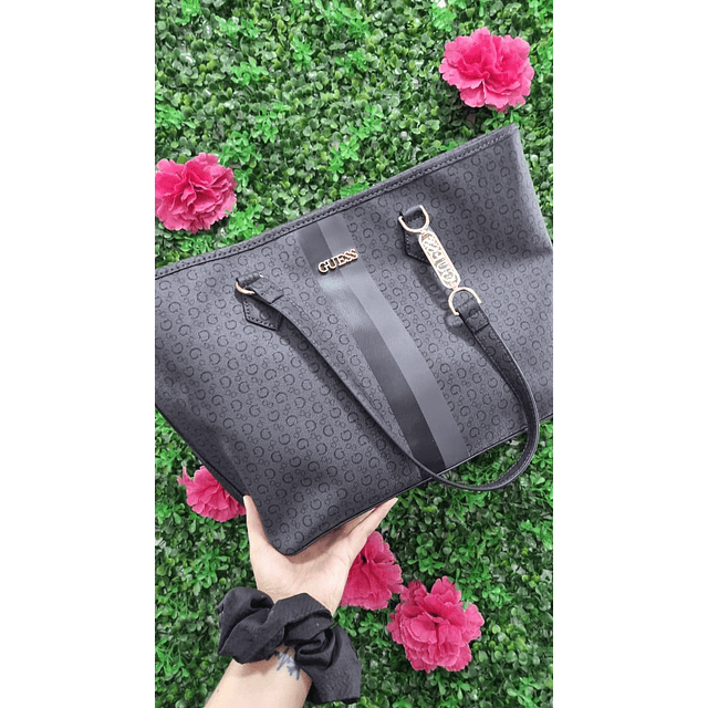 TOTE GUESS GRIS OSCURO LINEA VERTICAL NEGRO/GRIS