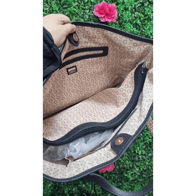 TOTE GUESS GRIS OSCURO LINEA VERTICAL NEGRO/GRIS