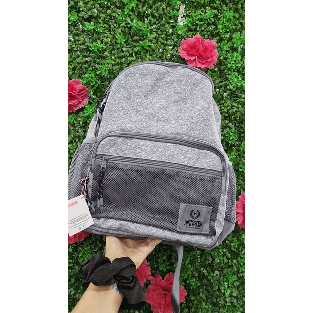 MOCHILA PINK GRIS MALLA
