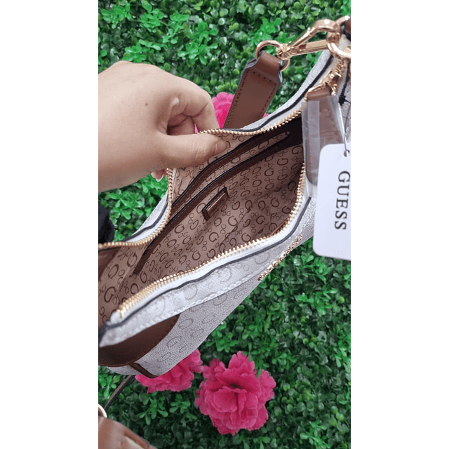 CARTERA LUNA GUESS BEIGE/CAFÉ LOGOS G