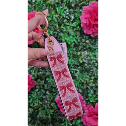 LLAVERO VS BRILLOS ROSADO Y LAZOS ROJOS