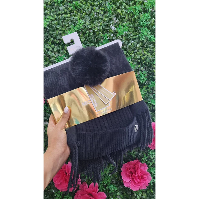 SET BUFANDA + GORRO MK NEGRO