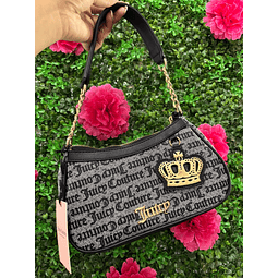 CARTERA LUNA JUICY GRIS CON NEGRO DETALLE CORONA
