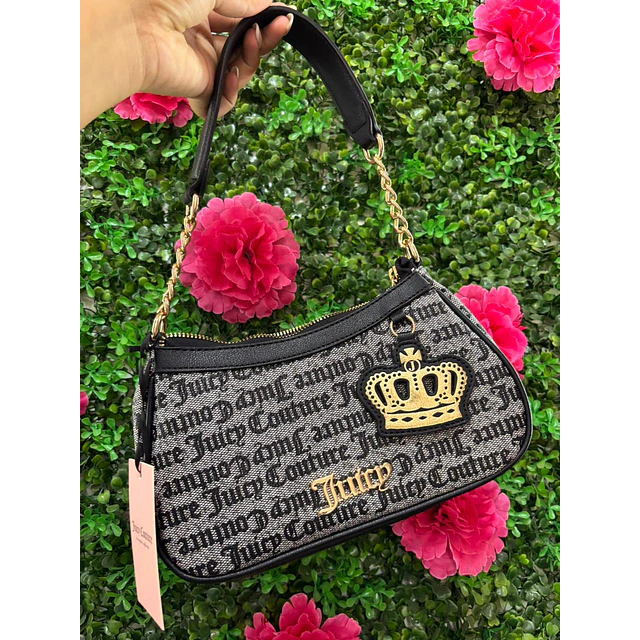 CARTERA LUNA JUICY GRIS CON NEGRO DETALLE CORONA