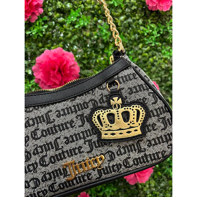 CARTERA LUNA JUICY GRIS CON NEGRO DETALLE CORONA