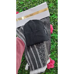 SET CK GORRO Y BUFANDA GRIS/NEGRO