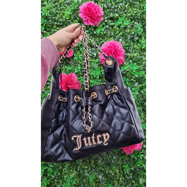 CARTERA JUICY NEGRA CADENA DORADA JUICY BRILLOS