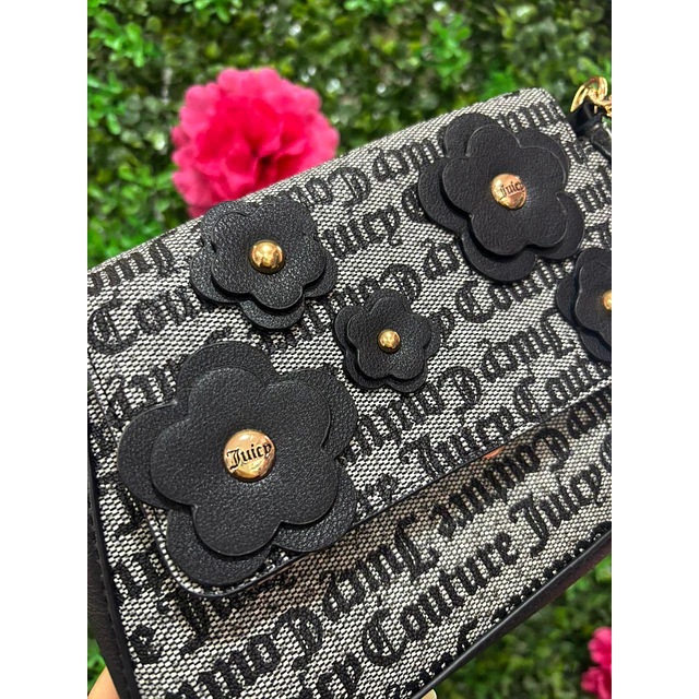 CARTERITA JUICY DE HOMBRO GRIS CON NEGRO FLORES