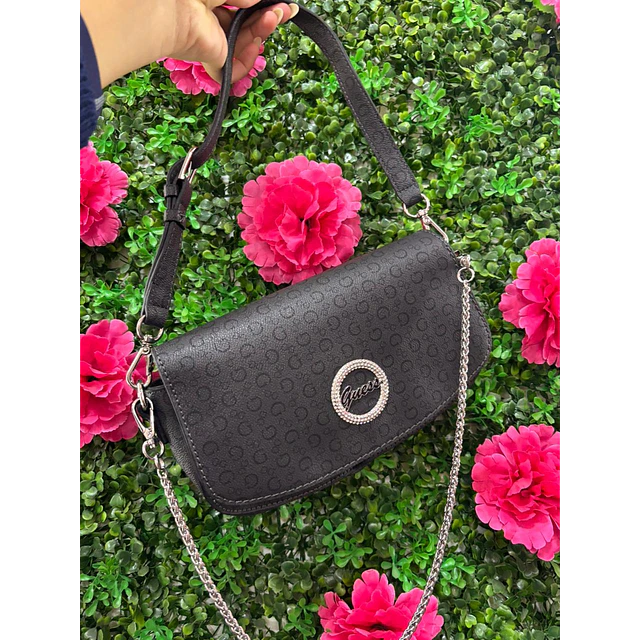 CARTERA GUESS NEGRA MONOGRAMA LOGO BRILLOS