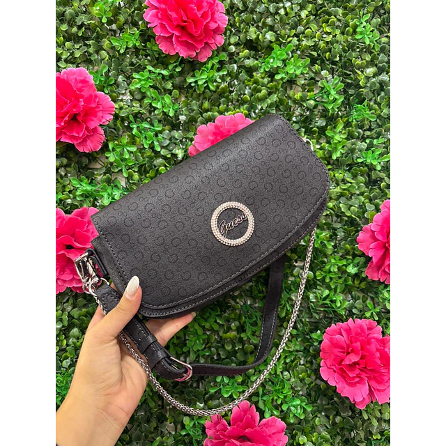 CARTERA GUESS NEGRA MONOGRAMA LOGO BRILLOS