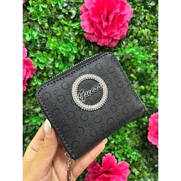 BILLETERA NEGRA MONOGRAMA CON LOGO BRILLOS PEQUEÑA