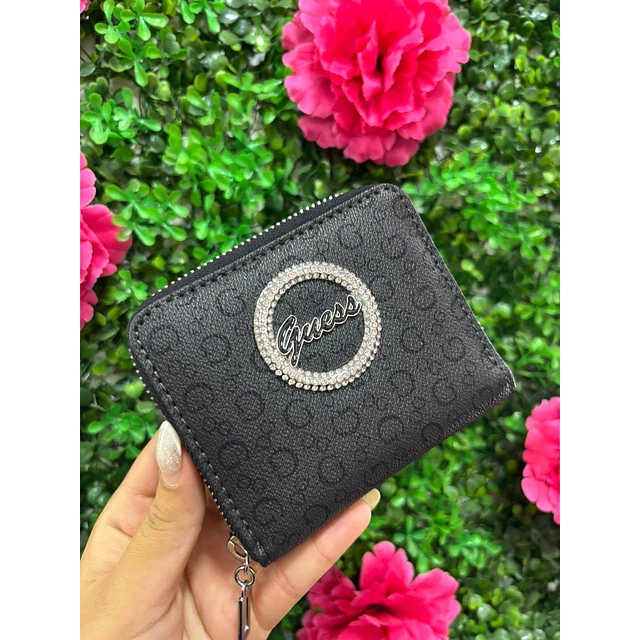 BILLETERA NEGRA MONOGRAMA CON LOGO BRILLOS PEQUEÑA