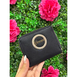 BILLETERA NEGRA LISA CON LOGO BRILLOS PEQUEÑA