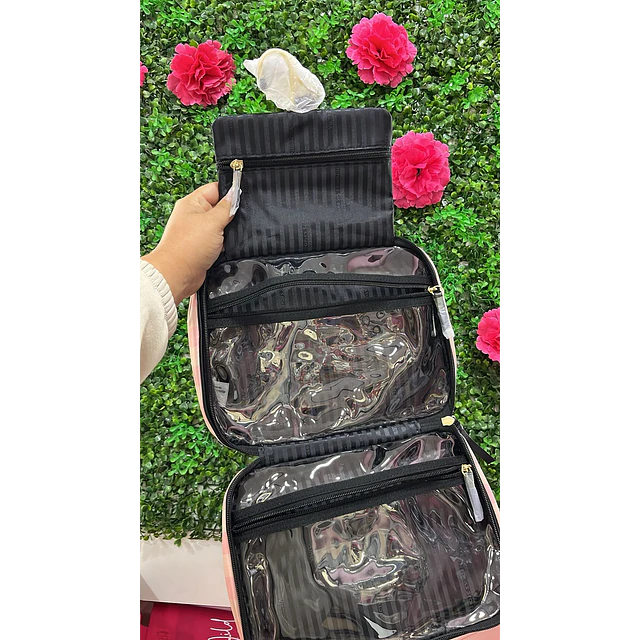 COSMETIQUERO VIAJE VS ROSADO CON RAYAS