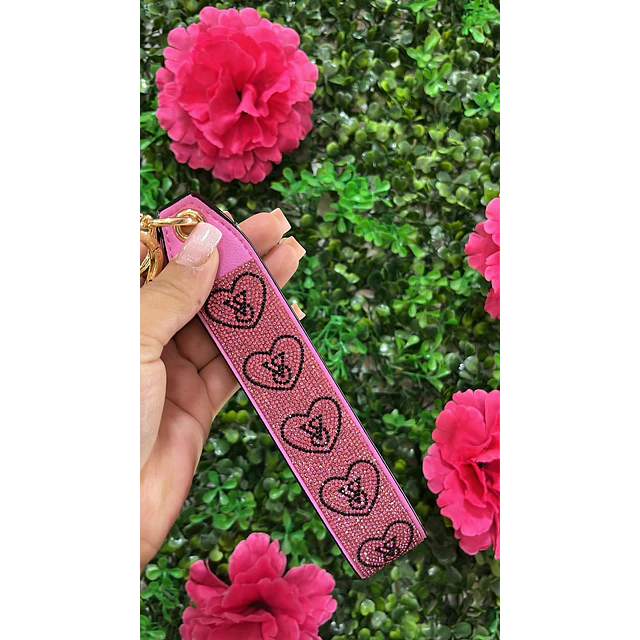 LLAVERO VS BRILLOS ROSADO CORAZON FUCSIA