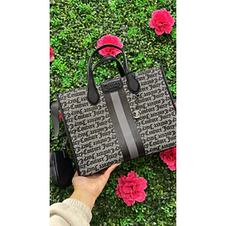 TOTE JUICY GRIS C/ NEGRO LINEA VERTICAL AL CENTRO