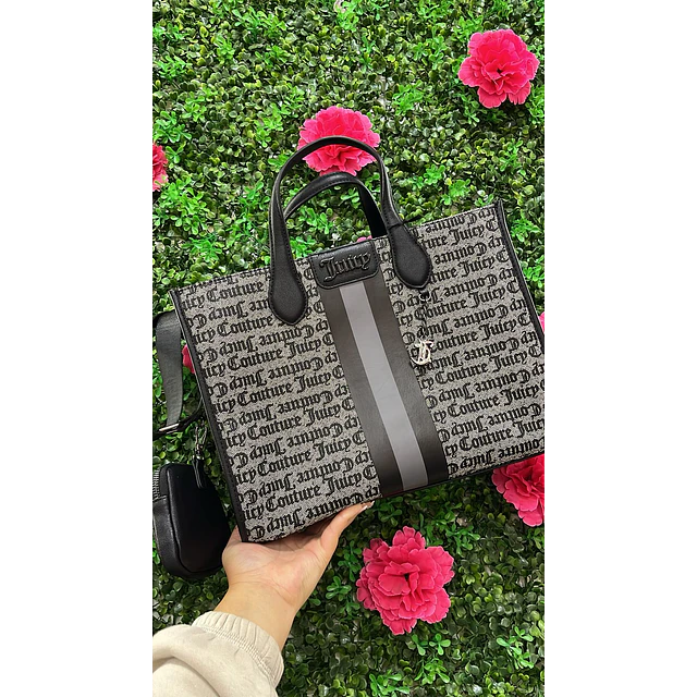 TOTE JUICY GRIS C/ NEGRO LINEA VERTICAL AL CENTRO