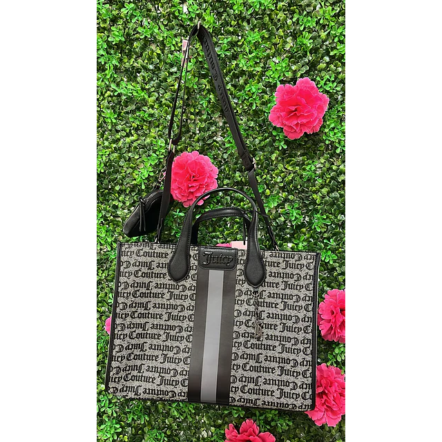 TOTE JUICY GRIS C/ NEGRO LINEA VERTICAL AL CENTRO