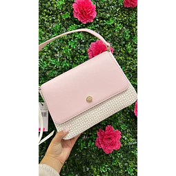 CARTERA TOMMY BEIGE CN ROSA DOBLE CORREA