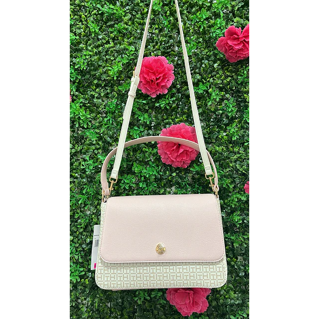 CARTERA TOMMY BEIGE CN ROSA DOBLE CORREA