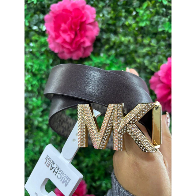 CINTURON MK REVERSIBLE CAFÉ LOGO MK BRILLANTE TALLA M