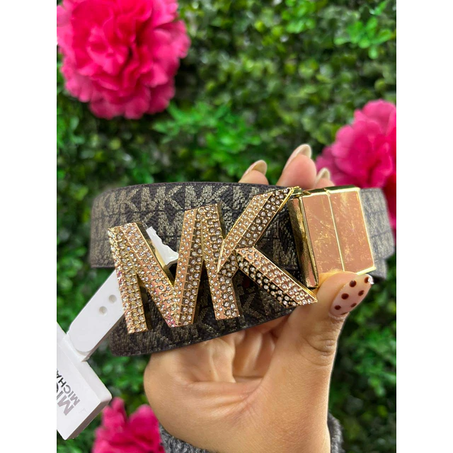 CINTURON MK REVERSIBLE CAFÉ LOGO MK BRILLANTE TALLA M