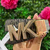 CINTURON MK REVERSIBLE CAFÉ LOGO MK BRILLANTE TALLA M