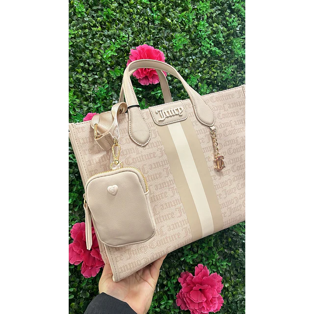 TOTE JUICY BEIGE/NUDE LINEA VERTICAL AL CENTRO