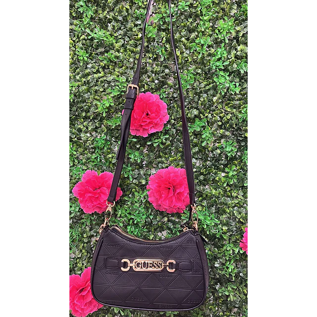 CARTEA LUNA GUESS NEGRA LOGO DORADO DOBLE CORREA