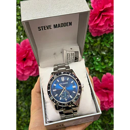RELOJ STEVE MADDEN HOMBRE PLATEADO CON AZUL