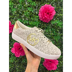 ZAPATILLA MK VAINILLA NRO8 DETALLE CIRCULO MK DORADO