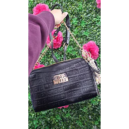 CROSSBODY STEVE MADDEN NEGRO MONOGRAMO MEDIA CORREA CADENA DORADA
