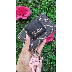 TARJETERO JUICY BROCHE GRIS CON BRILLOS LOGOS JC