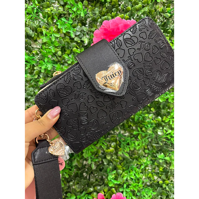 BILLETERA NEGRA LARGA JUICY CON BROCHE