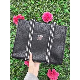 TOTE GUESS CUADRADO MONOGRAMO FRANJAS DE TELA