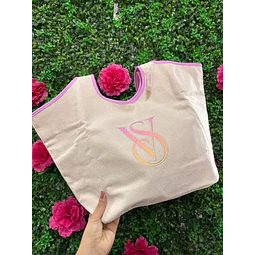 BOLSO VS LONA BEIGE C/ ROSA