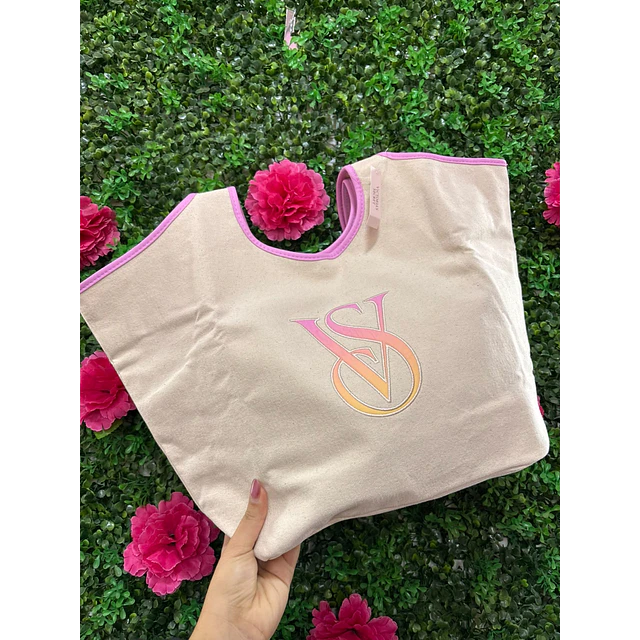 BOLSO VS LONA BEIGE C/ ROSA