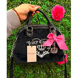 CROSSBODY JUICY NEGRO GAMUZA C/DETALLE LAZO ROSADO