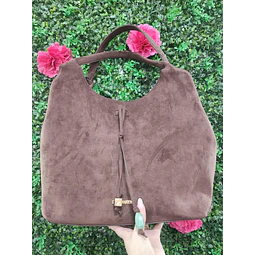 TOTE SM CAFÉ DE GAMUZA + CROSSBODY