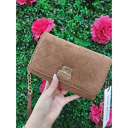CARTERITA SM CAFÉ GAMUZA STRAP CADENA/CUERO