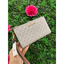 BILLETERA MK VAINILLA MONOGRAMA + CAFÉ LARGA