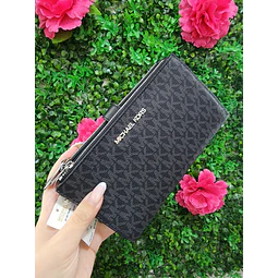 BILLETERA MK LARGA DOBLE CIERRE NEGRA MONOGRAMO