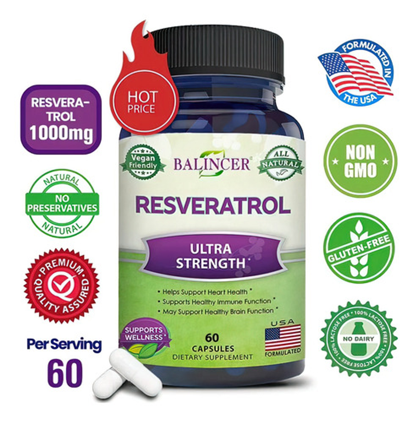 Resveratrol 1000mg Cardio-poder Antioxidante 60 Cápsulas 4